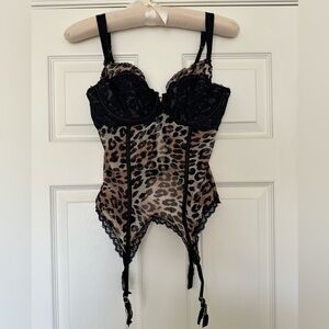 NWOT 2007 Vintage Victoria’s Secret Basque Merry Widow Leopard Print Black Lace